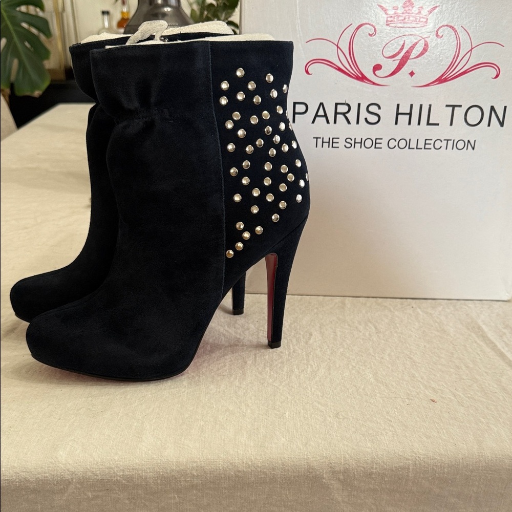 Paris Hilton Midnight Suede Studded Boots